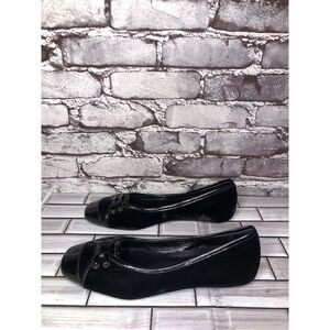 Mascaro Black Suede Patent Square Toe Ballet Flats Shoes Women’s Sz 38.5EU/8M US